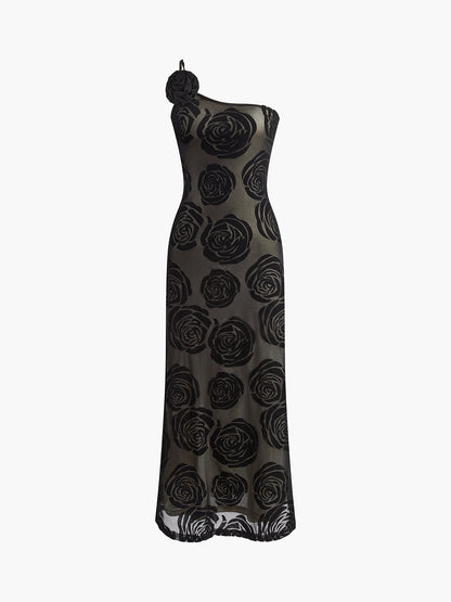 Robe Longue Asymétrique Avec Fleurs Appliquées Pour Femme | Idéale Pour Les Soirées Et Événements