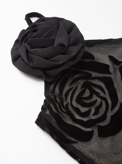 Robe Longue Asymétrique Avec Fleurs Appliquées Pour Femme | Idéale Pour Les Soirées Et Événements