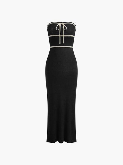 Robe Longue Bustier Avec Lignes Contrastées Pour Femmes | Idéal Pour Soirées Et Événements