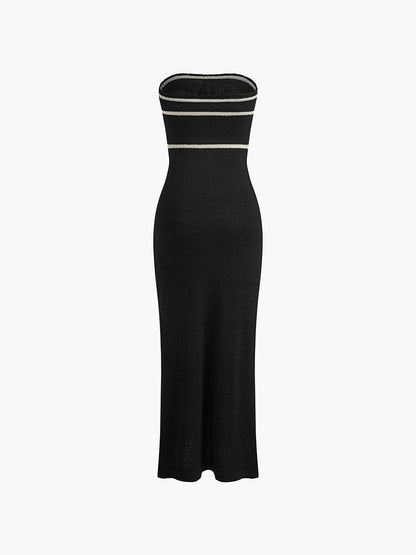 Robe Longue Bustier Avec Lignes Contrastées Pour Femmes | Idéal Pour Soirées Et Événements
