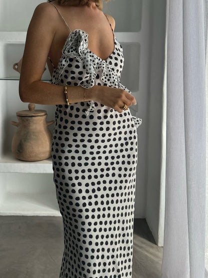 Robe Longue À Pois Avec Dos Ouvert Pour Femmes | Idéale Pour Vacances Et Sorties D’Été