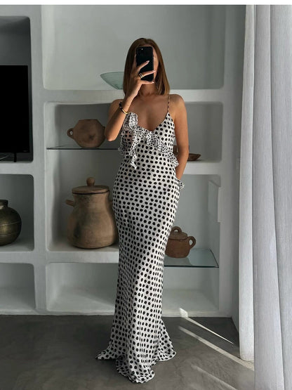 Robe Longue À Pois Avec Dos Ouvert Pour Femmes | Idéale Pour Vacances Et Sorties D’Été