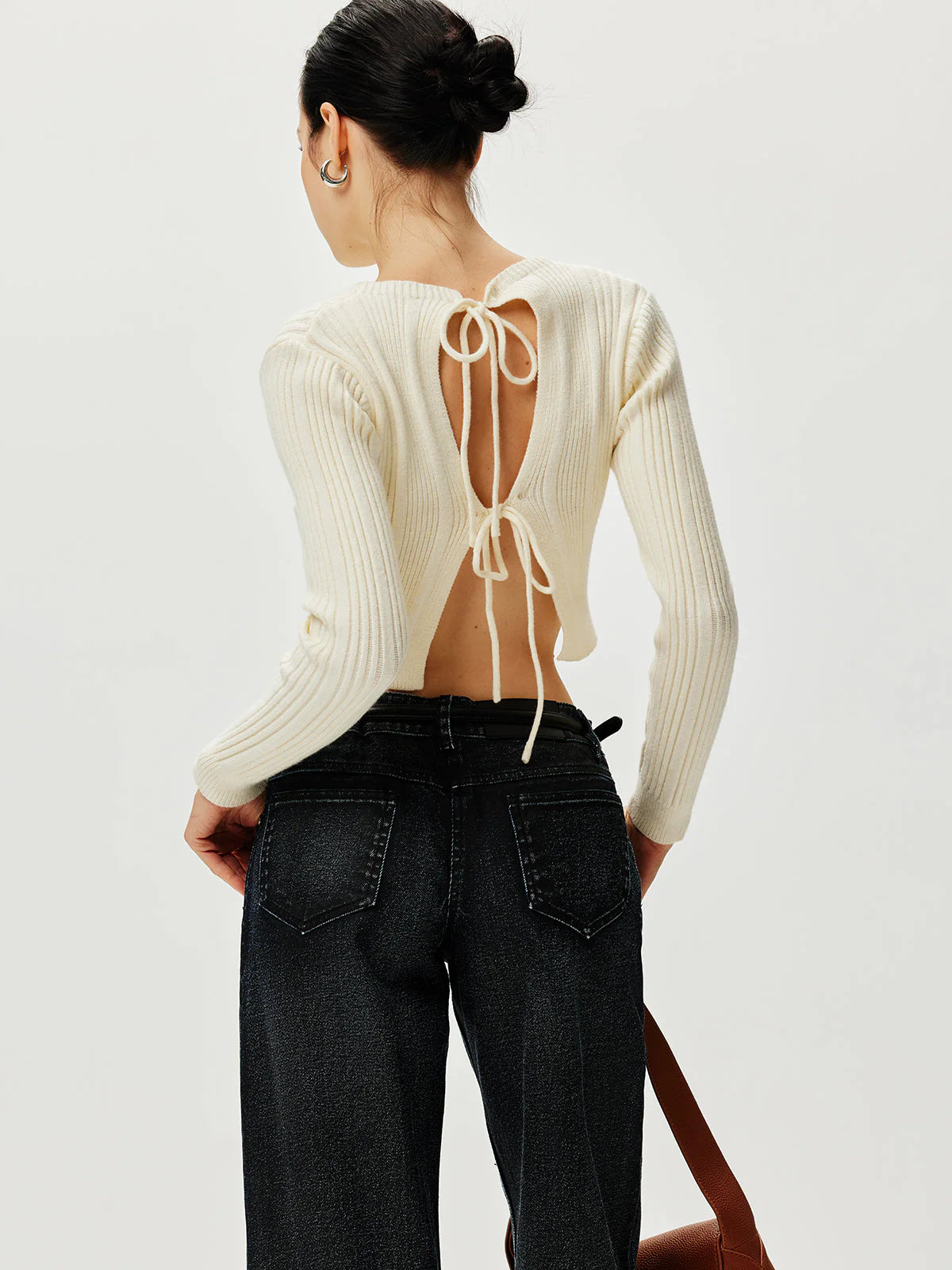 Pull Court en Maille | Crème | Coupe Croppée et Côtelée