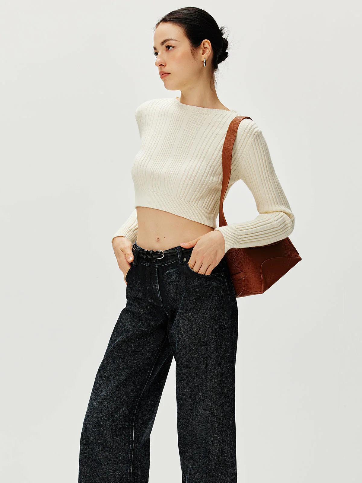Pull Court en Maille | Crème | Coupe Croppée et Côtelée