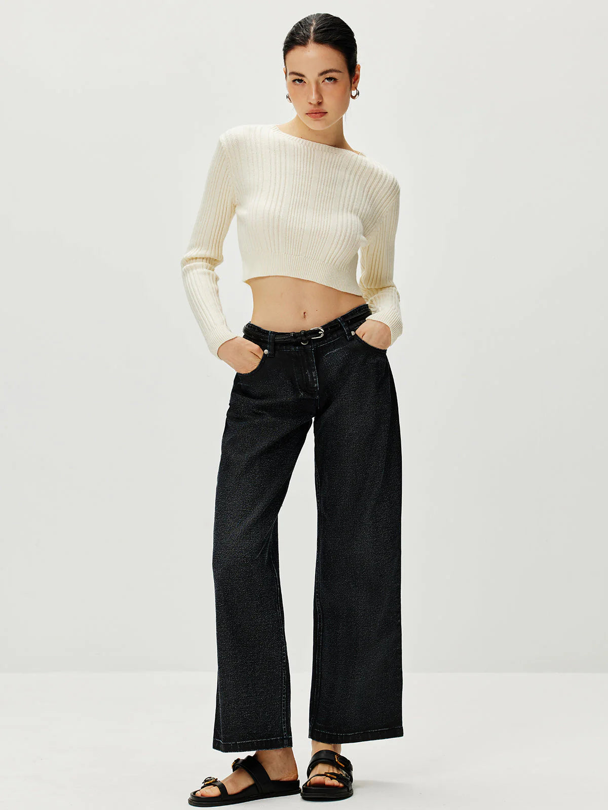 Pull Court en Maille | Crème | Coupe Croppée et Côtelée
