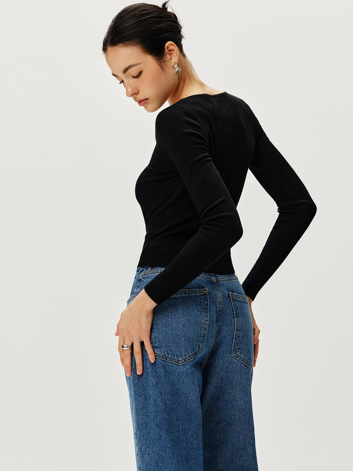 Top Ajusté Avec Fermoirs Décoratifs Et Manches Longues Pour Femme | Idéal Pour Sorties Et Tenues De Soirée