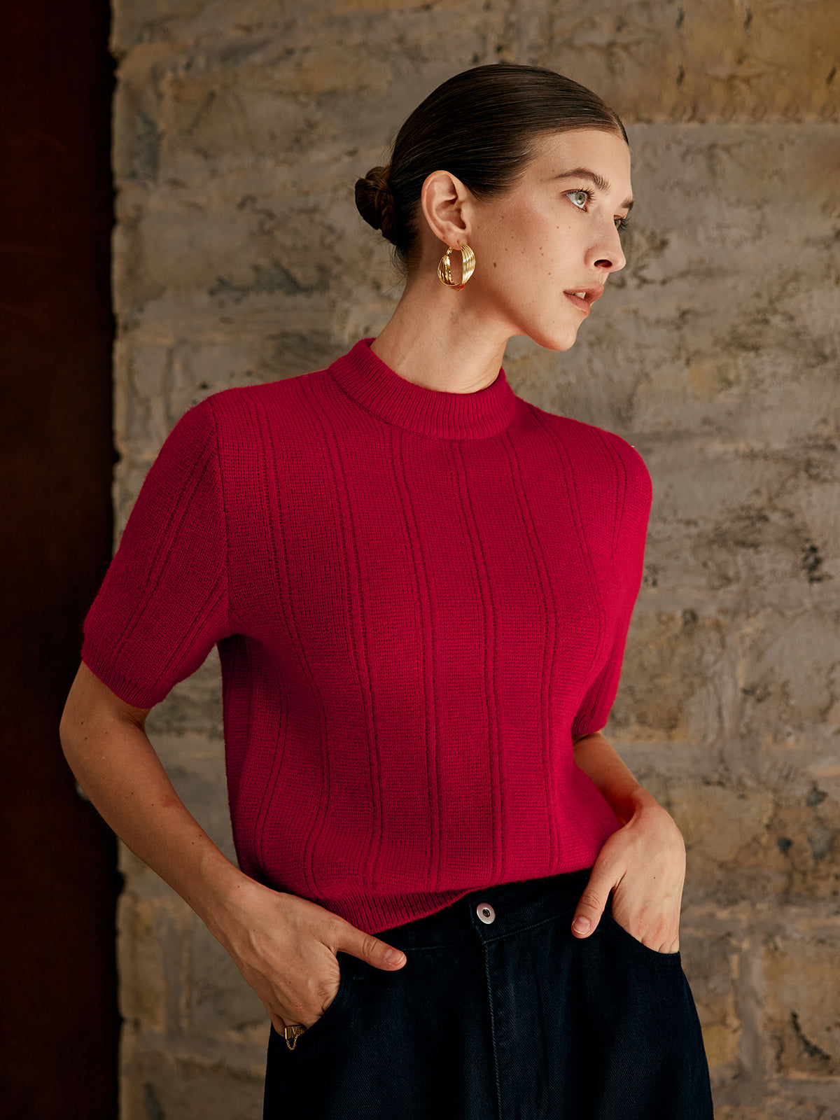 Pull À Manches Courtes Avec Col Montant Pour Femme | Idéal Pour Un Usage Quotidien