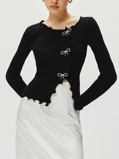 Cardigan Ajusté Asymétrique avec Fermeture à Nœuds pour Femme | Idéal pour Tenues Quotidiennes