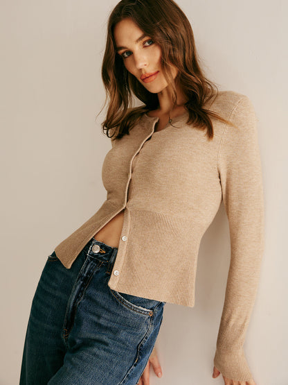 Cardigan Cintré à Col Rond avec Boutons sur le Devant pour Femme | Idéal pour le Quotidien