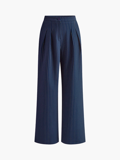 Pantalon à Rayures Fines avec Coupe Droite et Taille Structurée pour Femme | Idéal pour Bureau et Quotidien