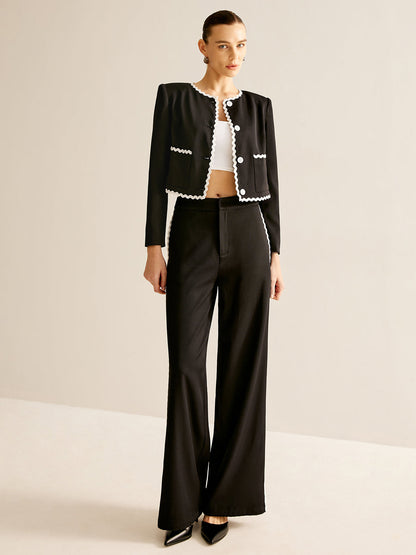 Blazer avec Finition Ondulée Contrastante Et Boutons pour Femme | Idéal pour Le Travail Et Le Temps Libre