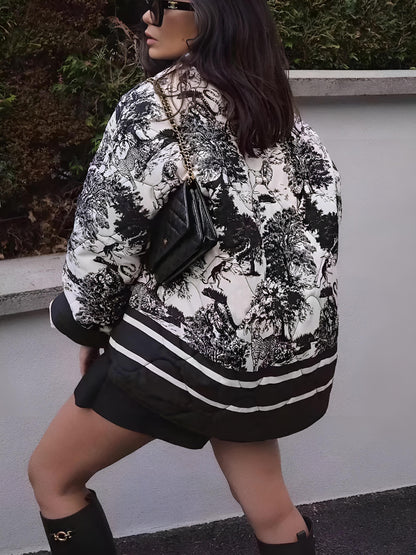 Veste Légère à Imprimé Graphique avec Poches Avant pour Femmes | Idéale pour le Printemps et l’Automne