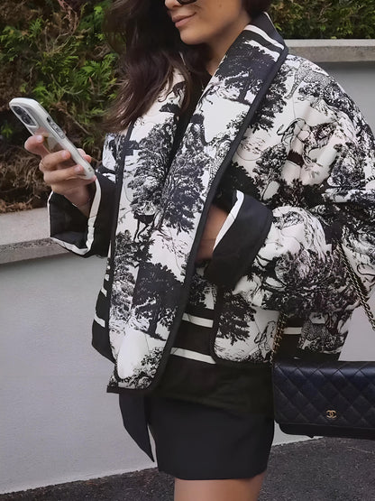 Veste Légère à Imprimé Graphique avec Poches Avant pour Femmes | Idéale pour le Printemps et l’Automne