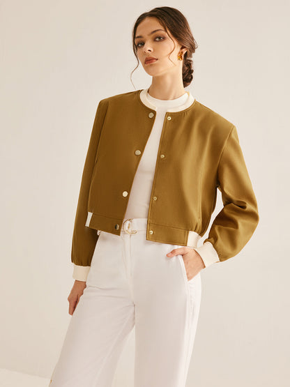 Veste Courte À Fermeture À Pressions Avec Finitions Contrastantes Pour Femme | Idéale Pour La Mi-Saison Et L’Usage Quotidien
