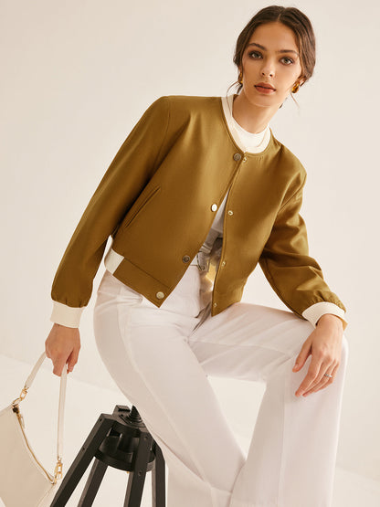 Veste Courte À Fermeture À Pressions Avec Finitions Contrastantes Pour Femme | Idéale Pour La Mi-Saison Et L’Usage Quotidien
