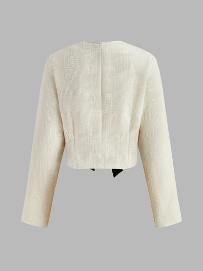 Blazer Blanc À Design Ouvert Avec Nœuds Contrastés Pour Femme | Idéal Pour Le Travail Et Les Occasions Formelles