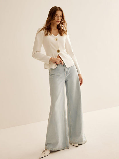 Blazer À Col En V Avec Coupe Ajustée Pour Femmes | Idéal Pour Le Bureau Et Les Occasions Formelles