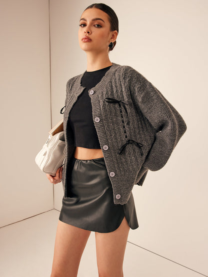 Cardigan en Maille Épaisse avec Nœuds Décoratifs et Coupe Oversize pour Femmes | Idéal pour Tenues Décontractées