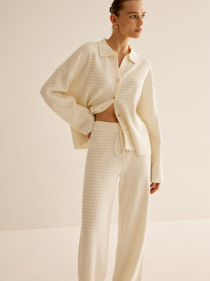 Ensemble Deux Pièces en Maille Gaufrée avec Chemise Boutonnée pour Femme | Idéal pour les Journées Décontractées