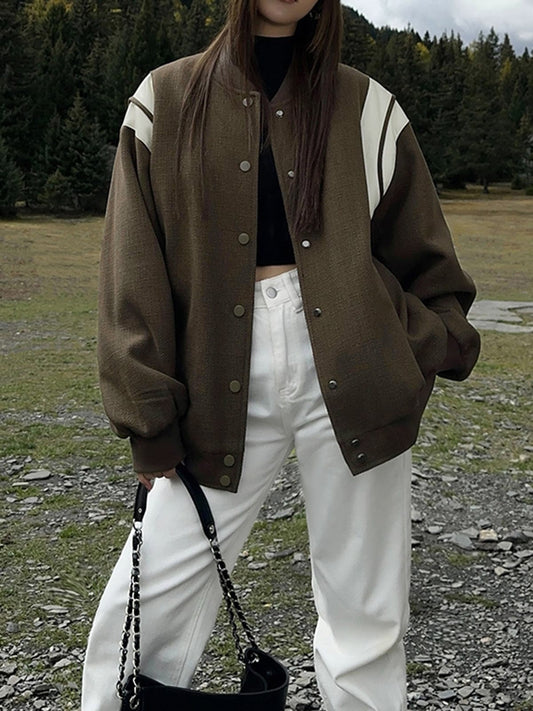 Veste College Oversize À Manches Contrastées pour Femme | Idéale pour Un Style Décontracté