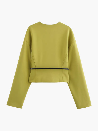 Blazer Court À Col En V Avec Ceinture Fine Pour Femme | Idéal Pour Le Travail Et Le Quotidien