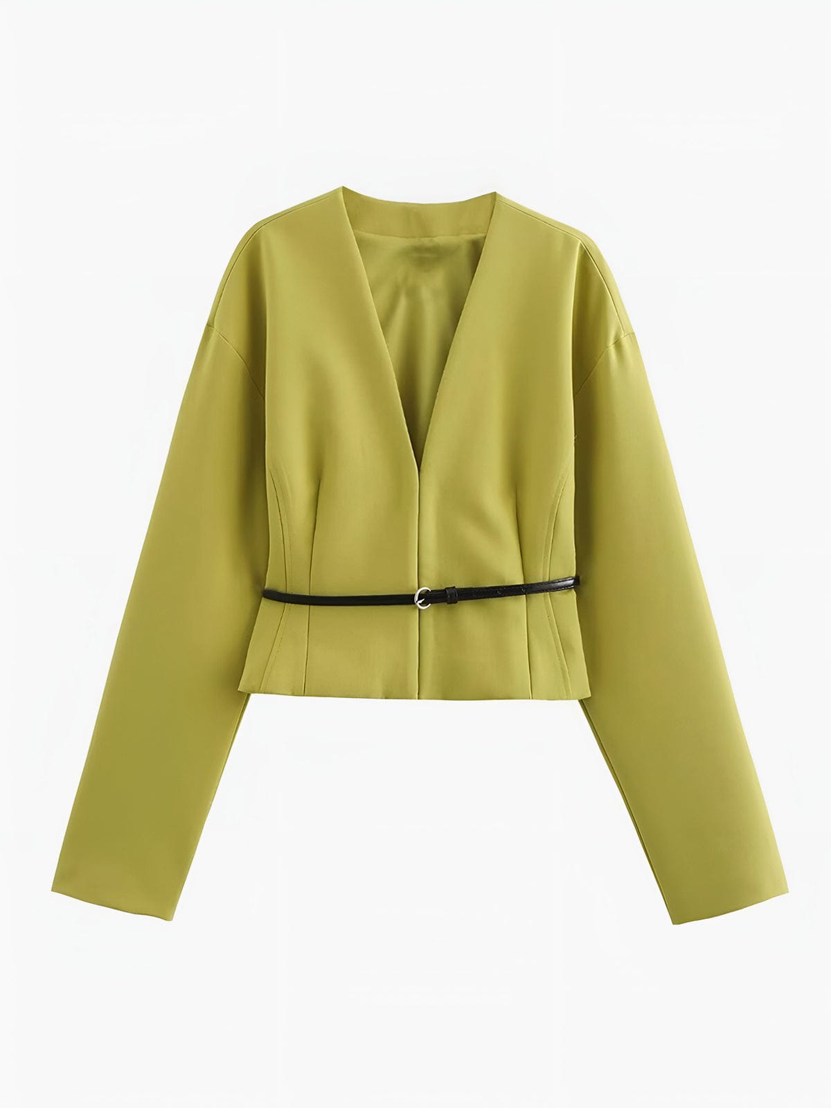 Blazer Court À Col En V Avec Ceinture Fine Pour Femme | Idéal Pour Le Travail Et Le Quotidien