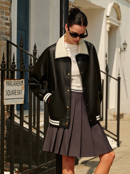 Veste Varsity Oversize | Noir & Crème | Style Urbain et Graphique