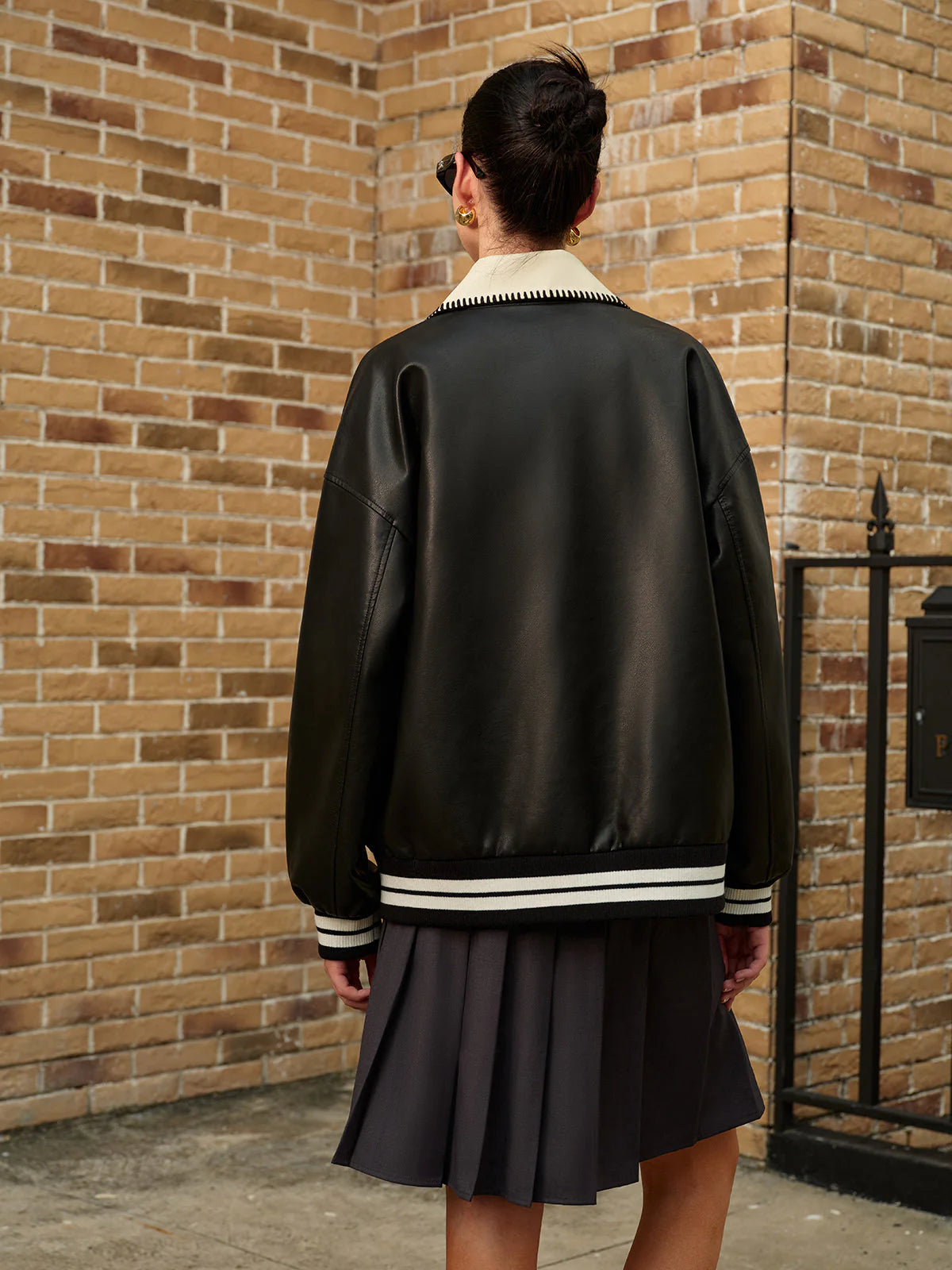 Veste Varsity Oversize | Noir & Crème | Style Urbain et Graphique