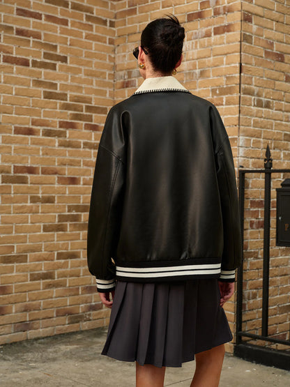 Veste Varsity Oversize | Noir & Crème | Style Urbain et Graphique