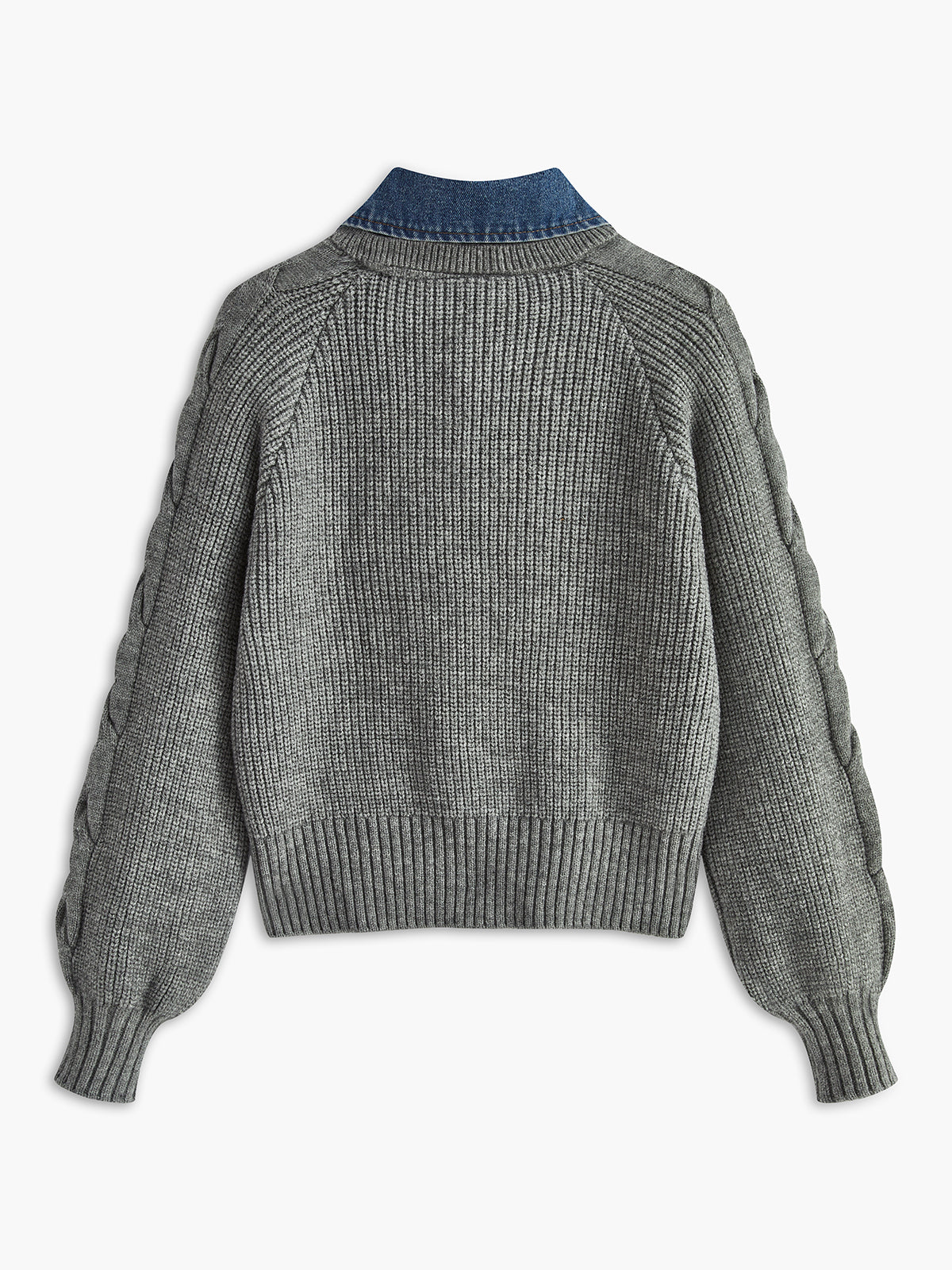 Pull À Col Chemise Intégré En Denim Avec Manches Bouffantes Pour Femmes | Idéal Pour Tenues Quotidiennes