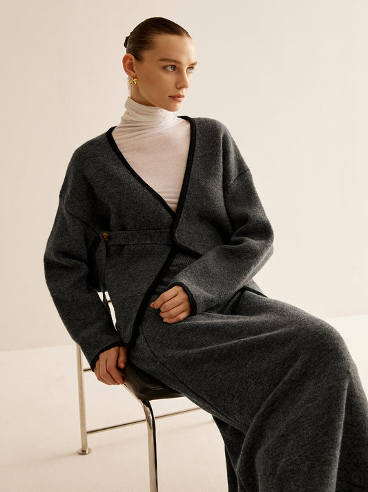 Ensemble Deux Pièces en Maille avec Cardigan Cache-Cœur pour Femme | Idéal pour le Bureau