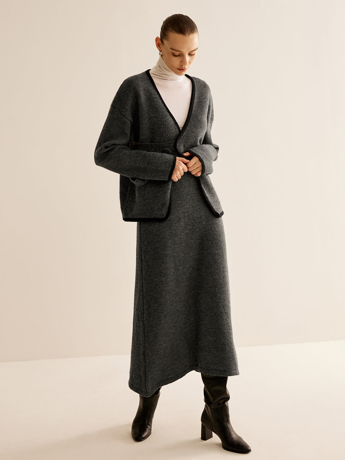 Ensemble Deux Pièces en Maille avec Cardigan Cache-Cœur pour Femme | Idéal pour le Bureau