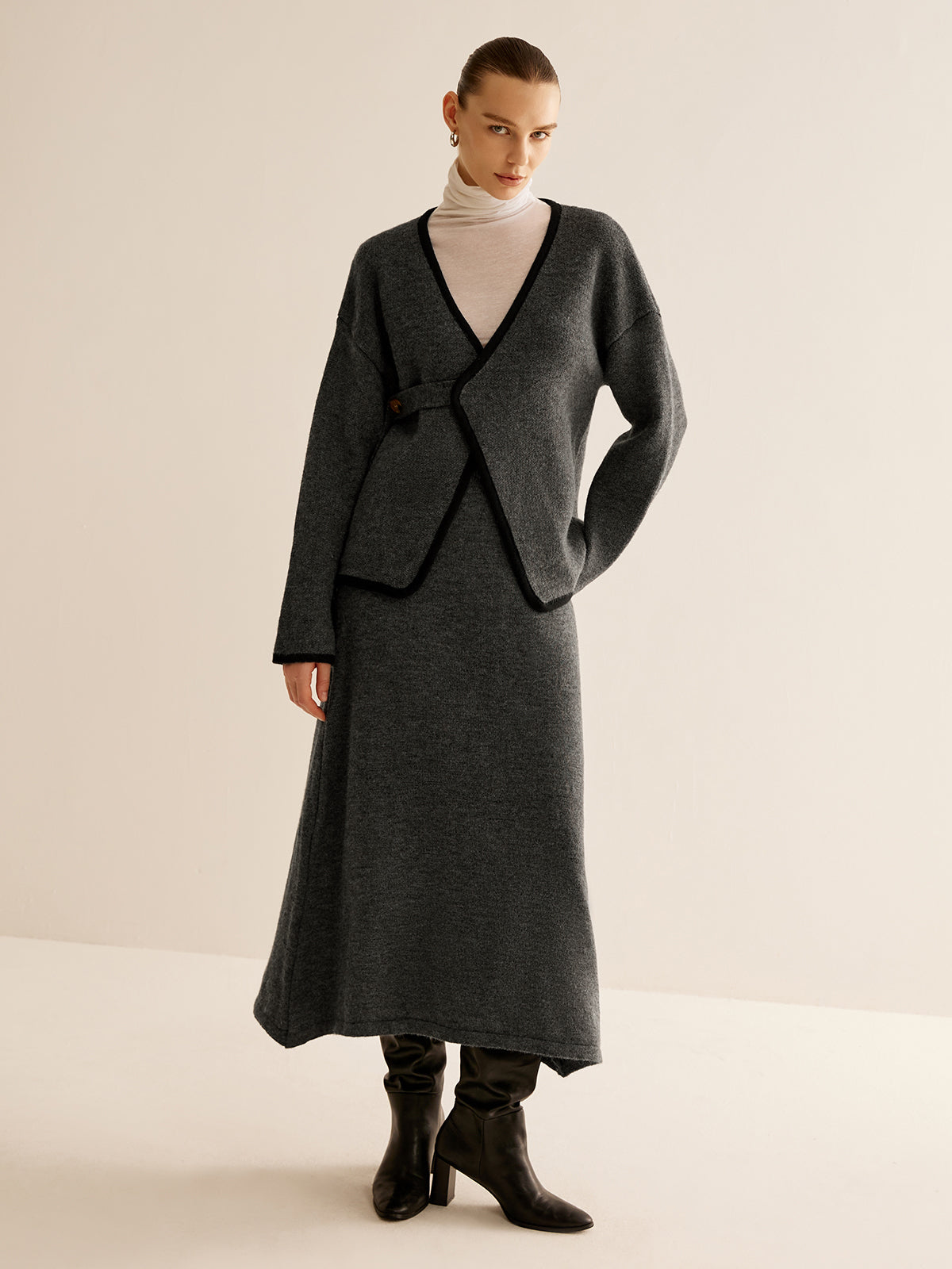 Ensemble Deux Pièces en Maille avec Cardigan Cache-Cœur pour Femme | Idéal pour le Bureau