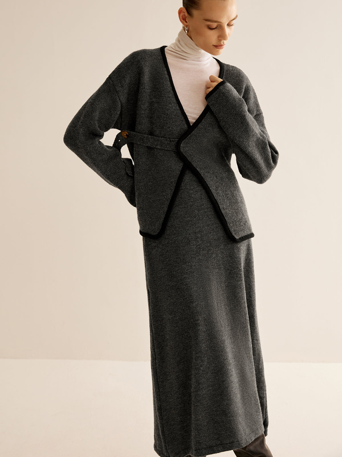 Ensemble Deux Pièces en Maille avec Cardigan Cache-Cœur pour Femme | Idéal pour le Bureau