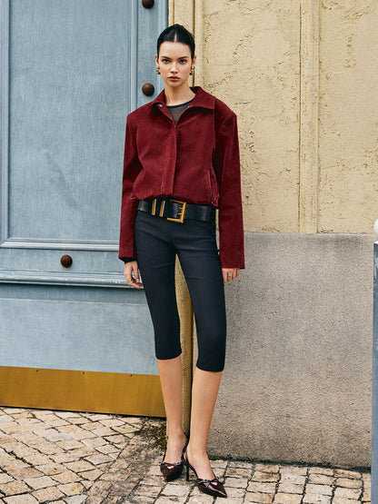 Veste Courte À Effet Velours Avec Fermeture Zippée Pour Femme | Idéale Pour La Mi-Saison Et Les Tenues Urbaines