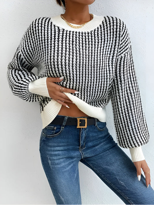 Pull À Manches Longues Avec Motif Contrasté Pour Femme | Idéal Pour Usage Quotidien