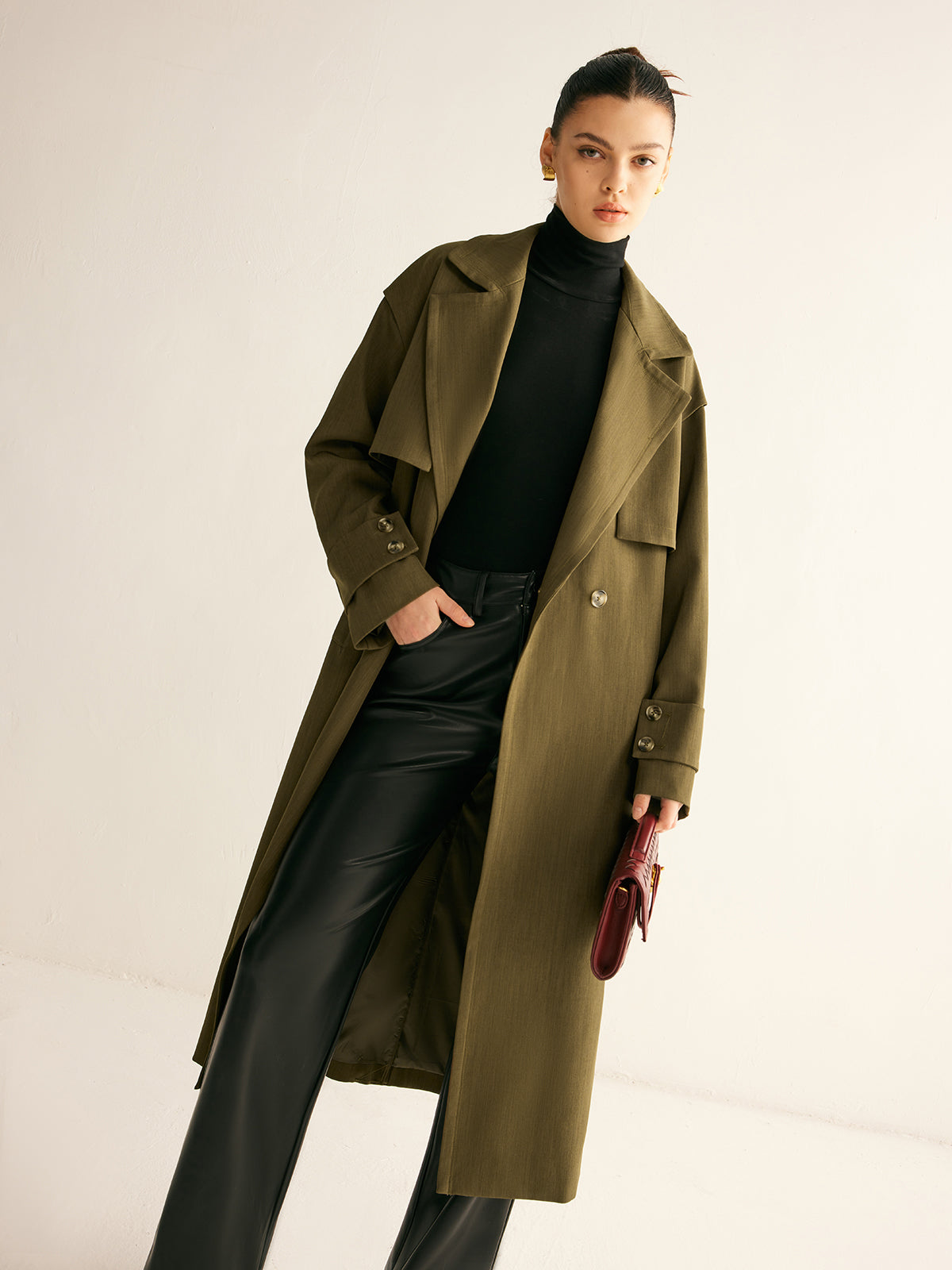 Trench Coat Long Avec Boutonnage Double Pour Femmes | Idéal Pour La Mi-Saison Et Les Tenues Quotidiennes