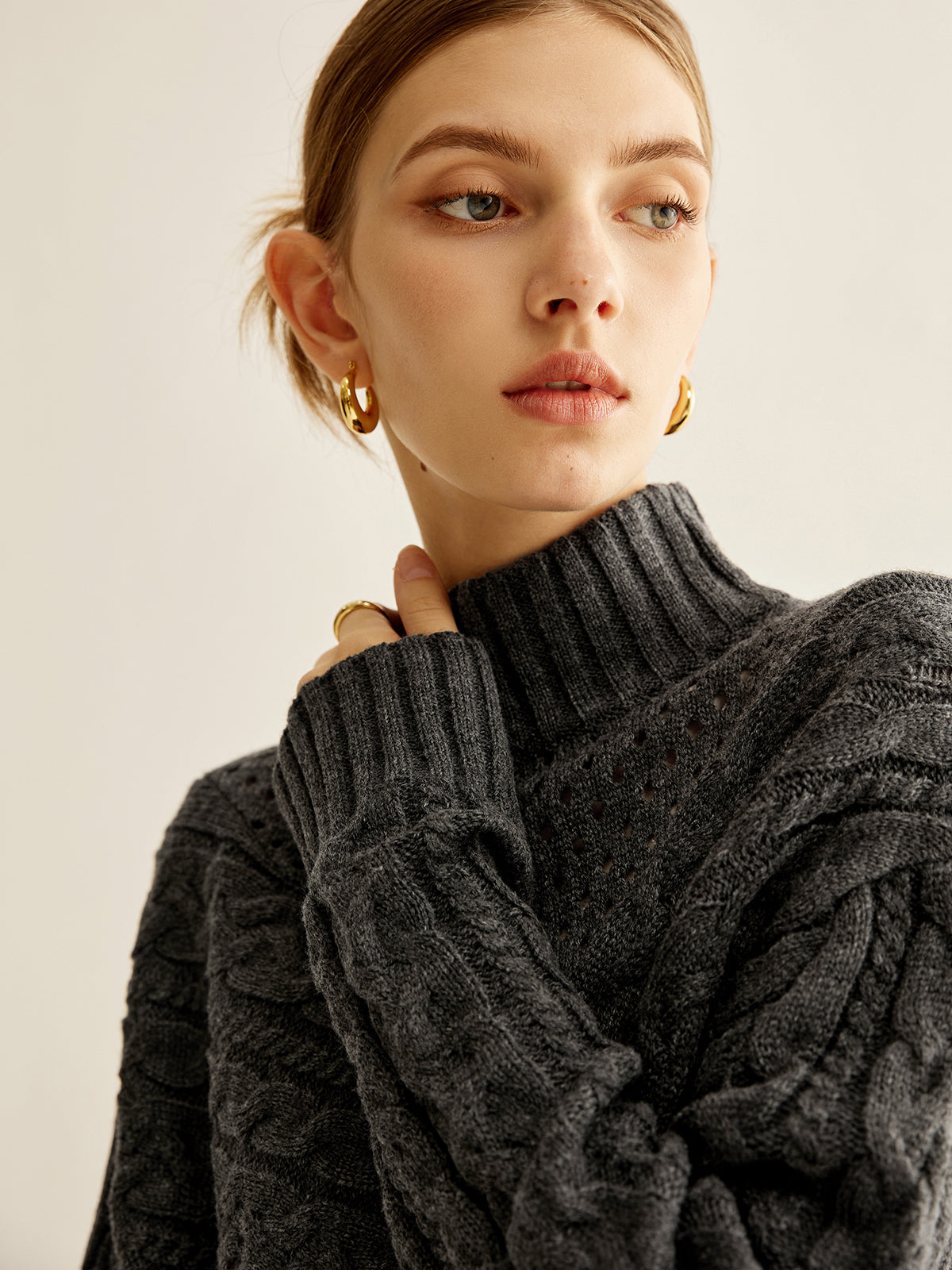 Pull Oversize À Maille Torsadée avec Col Montant pour Femmes | Idéal pour L’Hiver