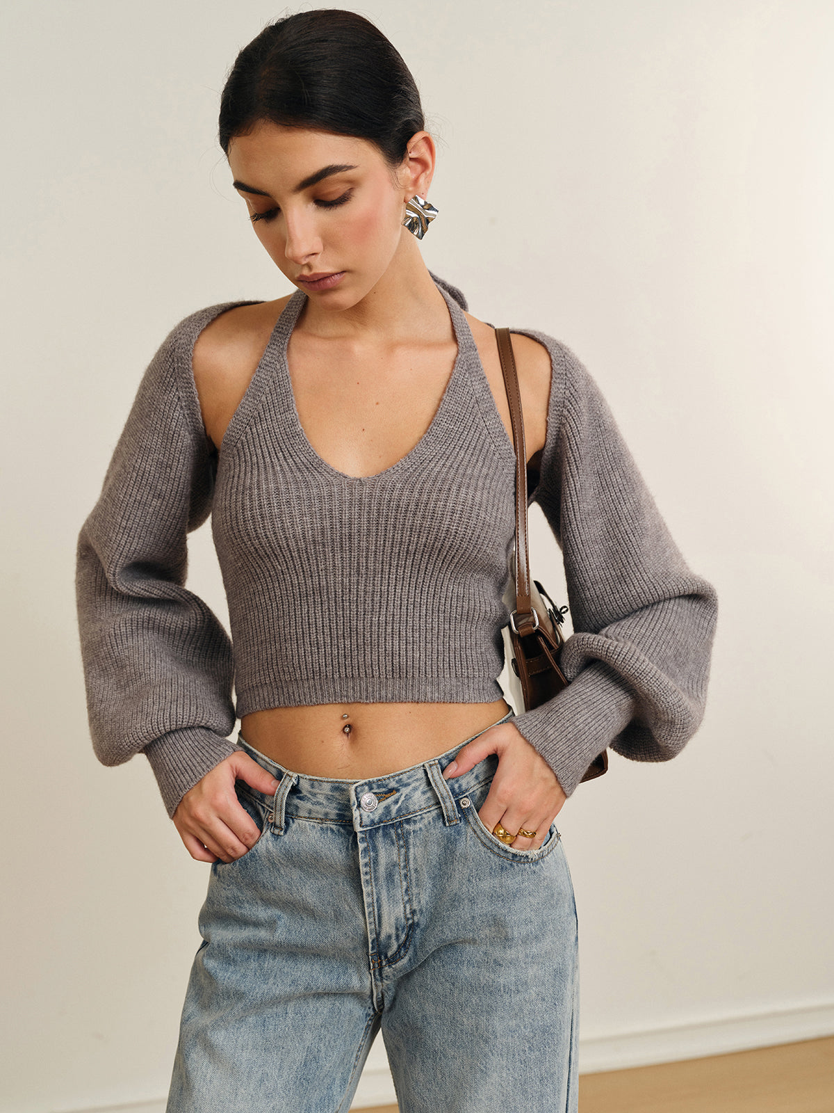 Top Deux-En-Un Avec Crop Top Et Manches Amovibles Pour Femme | Idéal Pour Tenues Décontractées Et Sorties