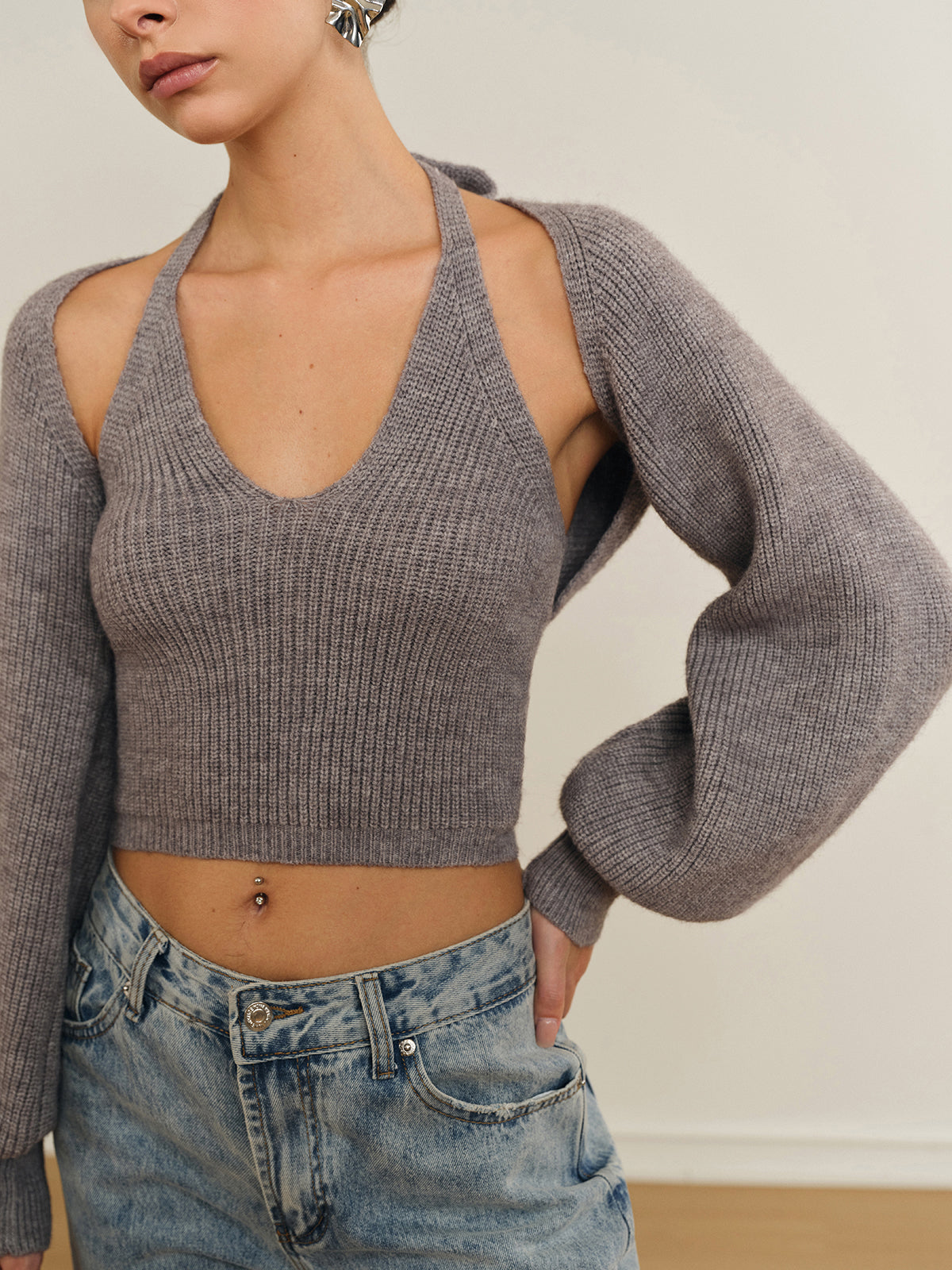 Top Deux-En-Un Avec Crop Top Et Manches Amovibles Pour Femme | Idéal Pour Tenues Décontractées Et Sorties