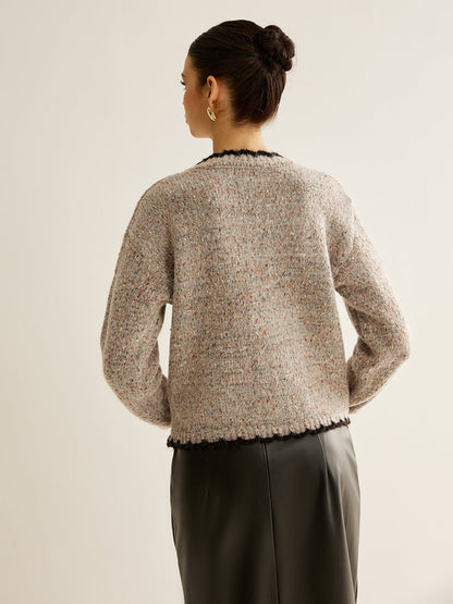 Cardigan En Tweed Avec Boutons Dorés Pour Femmes | Idéal Pour Tenues De Mi-Saison