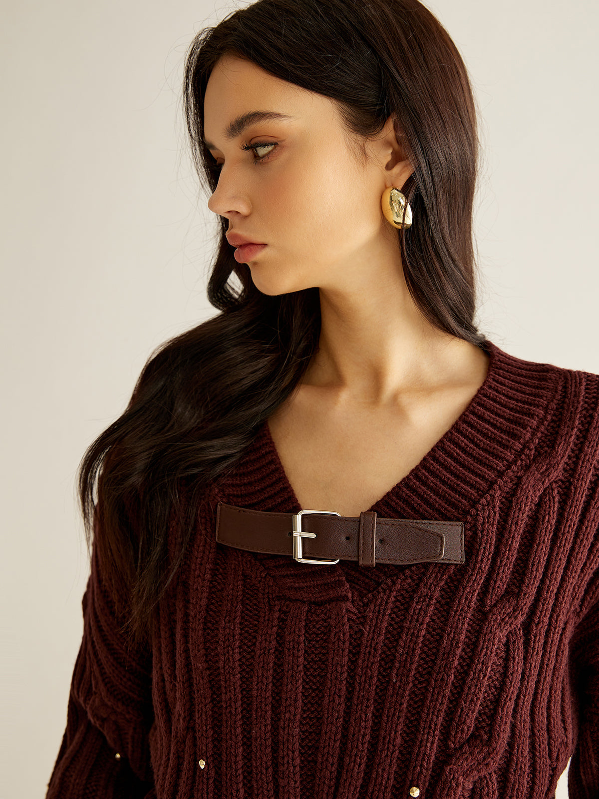 Pull Oversize À Maille Côtelée avec Col En V pour Femmes | Idéal pour L’Automne Et L’Hiver