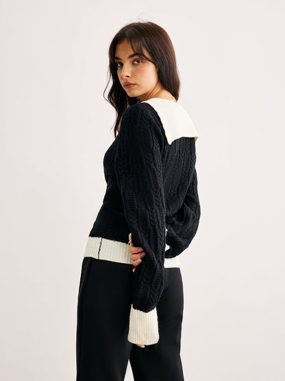 Pull Torsadé Avec Col V Et Bords Contrastés Pour Femme | Idéal Pour Usage Quotidien