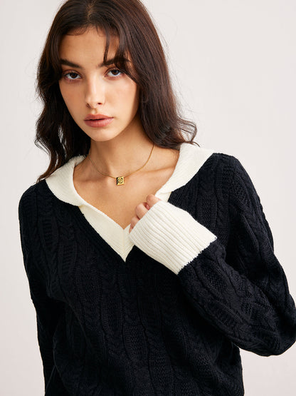 Pull Torsadé Avec Col V Et Bords Contrastés Pour Femme | Idéal Pour Usage Quotidien