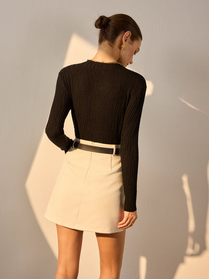 Pull Ajusté Avec Texture Ondulée Et Col Montant Pour Femme | Idéal Pour Usage Quotidien