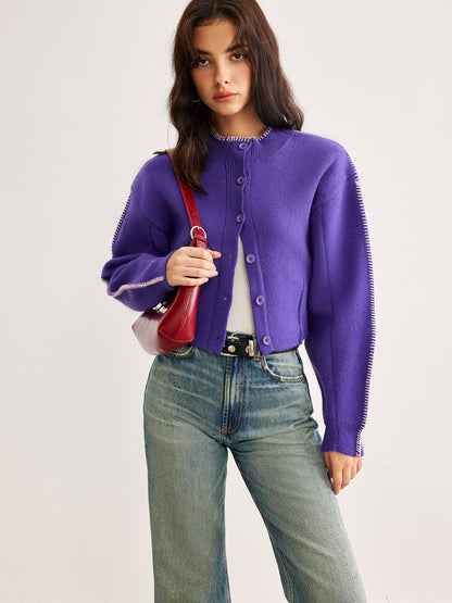 Cardigan À Boutons Avec Coutures Contrastantes Pour Femmes | Idéal Pour Tenues Quotidiennes