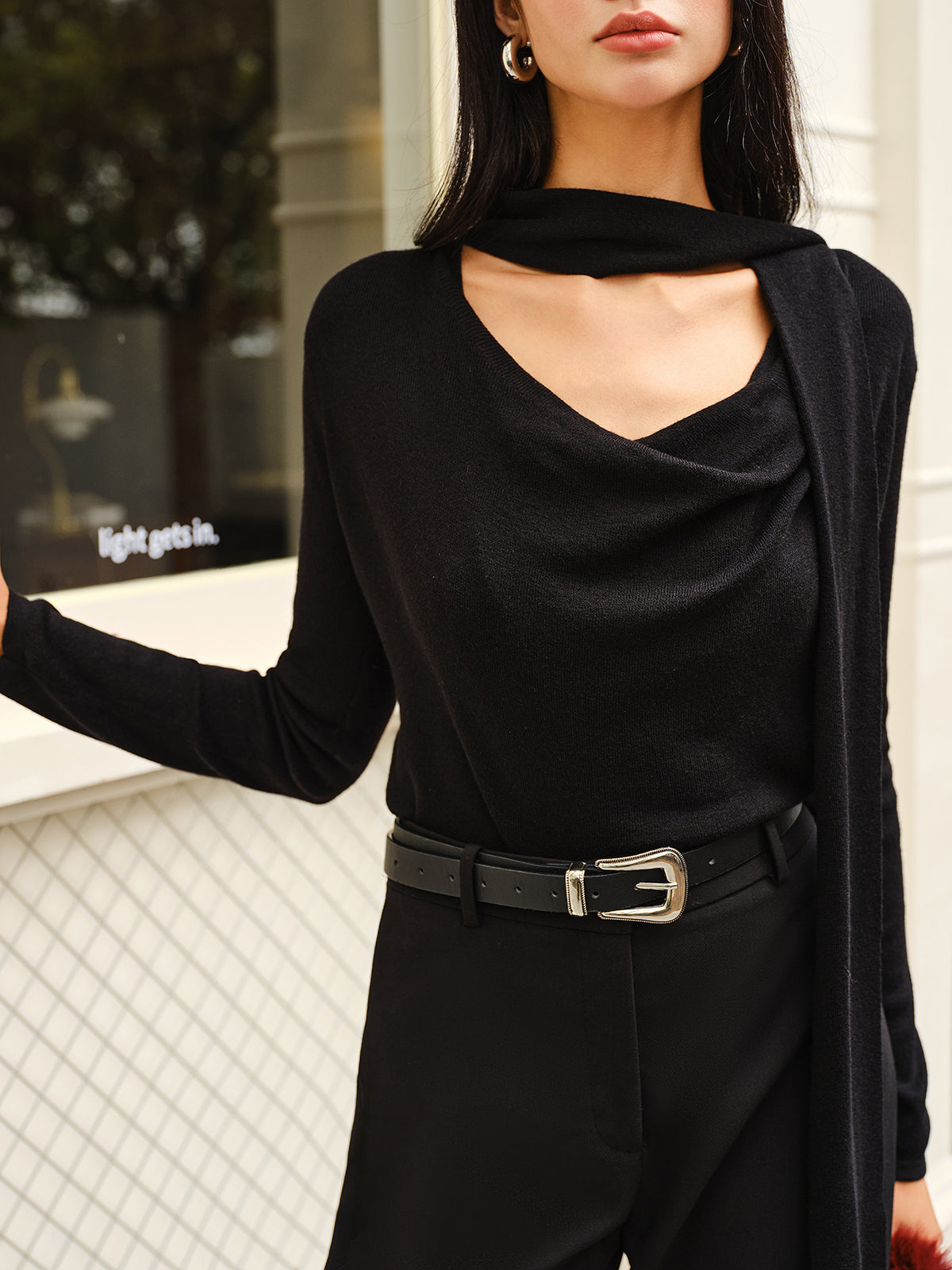 Top À Col Drappé Avec Tour De Cou Intégré Et Manches Longues Pour Femme | Idéal Pour Soirées Et Occasions Spéciales