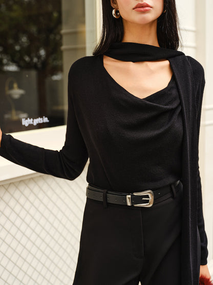 Top À Col Drappé Avec Tour De Cou Intégré Et Manches Longues Pour Femme | Idéal Pour Soirées Et Occasions Spéciales