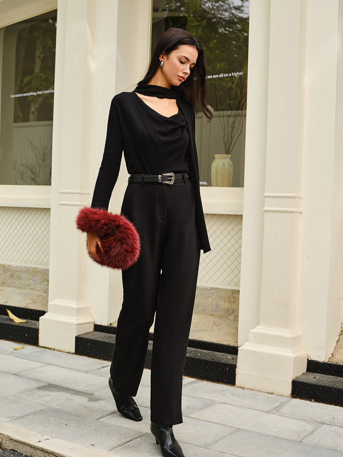 Top À Col Drappé Avec Tour De Cou Intégré Et Manches Longues Pour Femme | Idéal Pour Soirées Et Occasions Spéciales