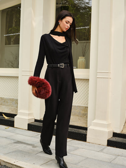 Top À Col Drappé Avec Tour De Cou Intégré Et Manches Longues Pour Femme | Idéal Pour Soirées Et Occasions Spéciales